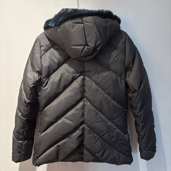 BEBE Black PufferJacket Genuine Rabbit Fur Trim Hood Down Parka Women's Size S - Picture 2 of 6